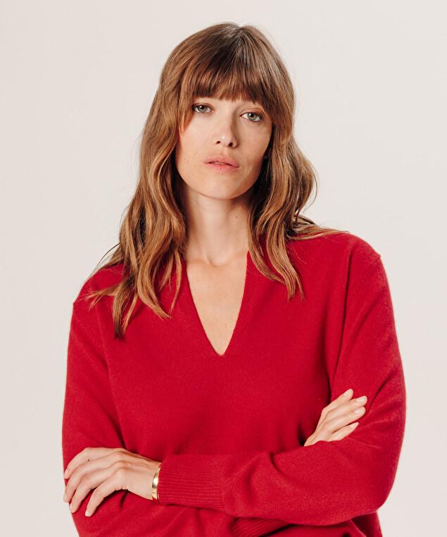 Rodier Pull Col Tunisien En Cachemire Rouge