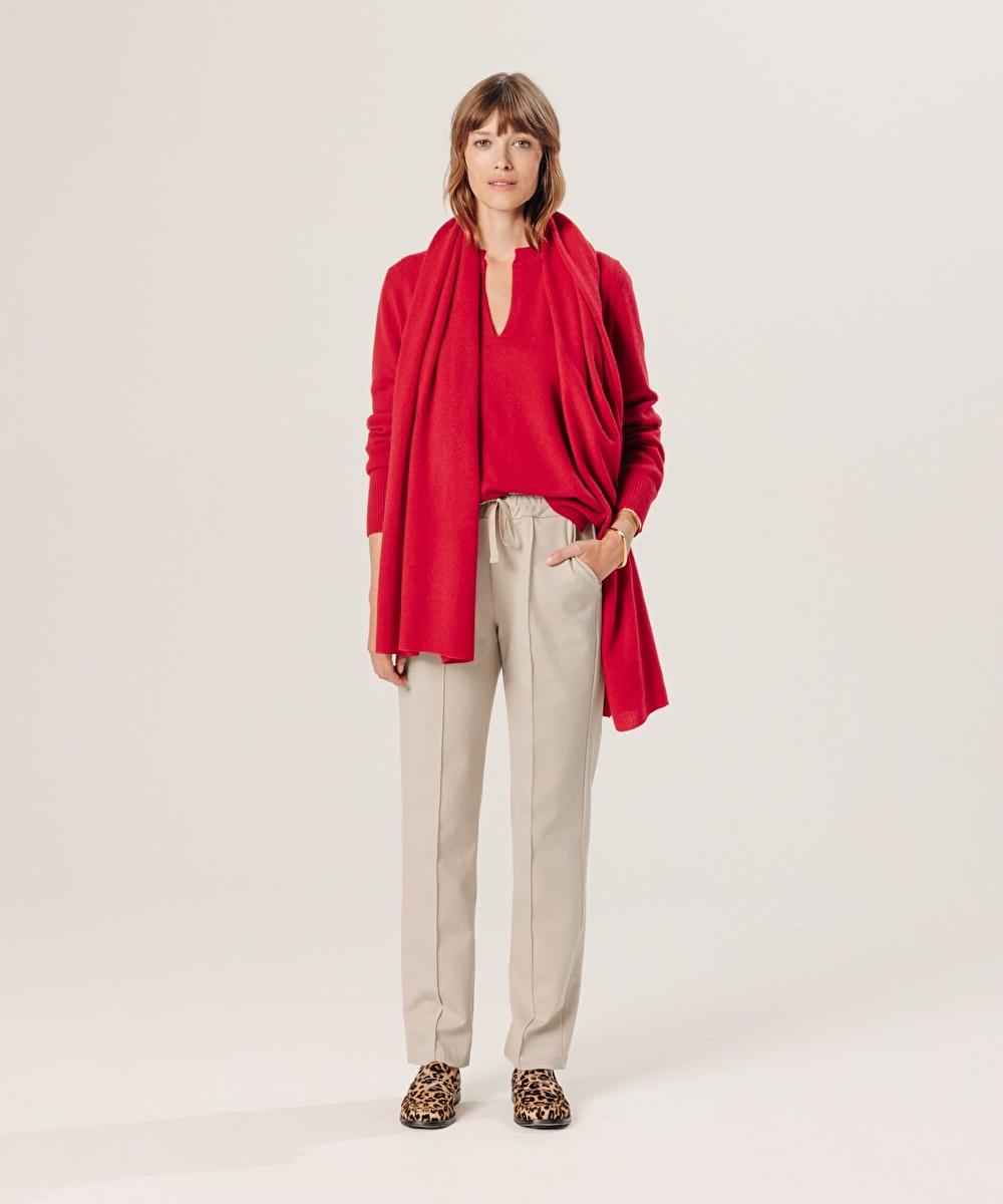 rodier Pull col tunisien en cachemire rouge