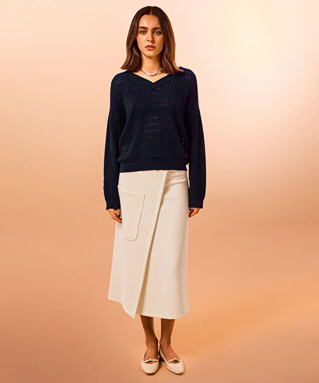 Rodier Pull Col V Ajouré Bleu Nuit