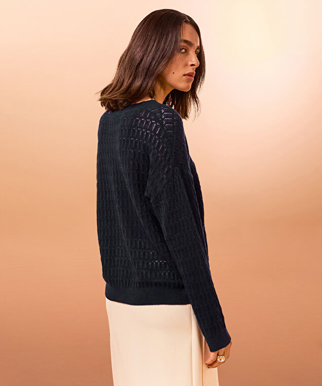 Rodier Pull Col V Ajouré Bleu Nuit