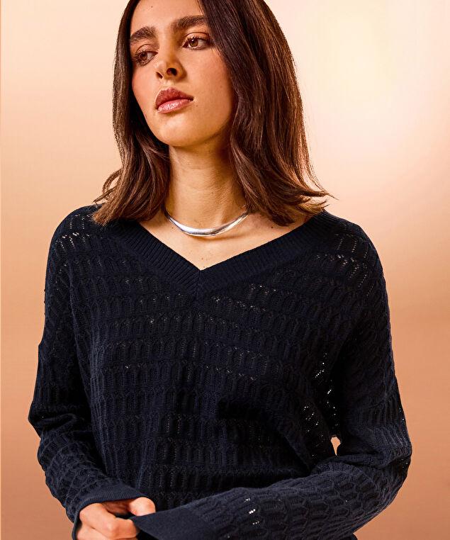 Rodier Pull Col V Ajouré Bleu Nuit