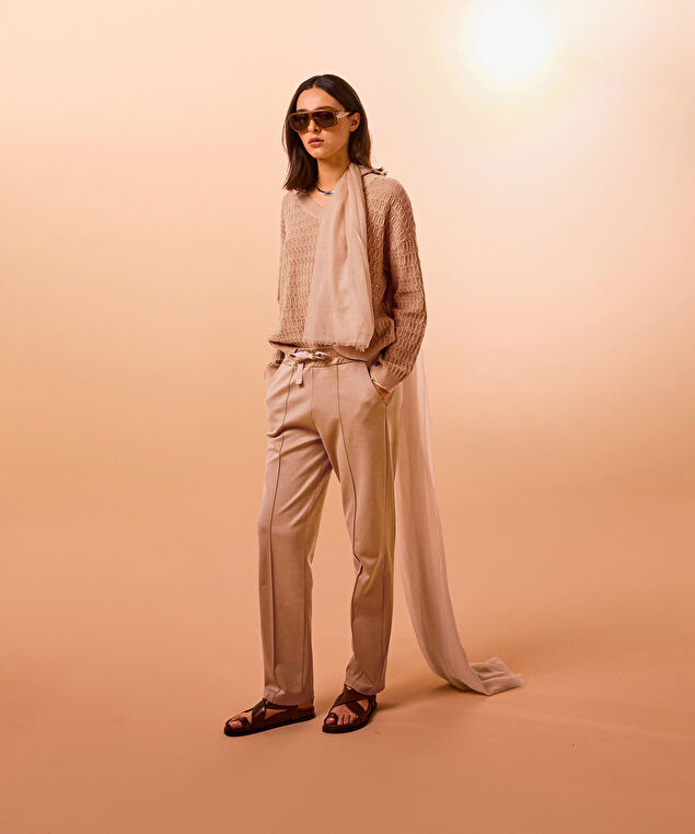 Rodier Pull Col V Ajouré Marron Camel