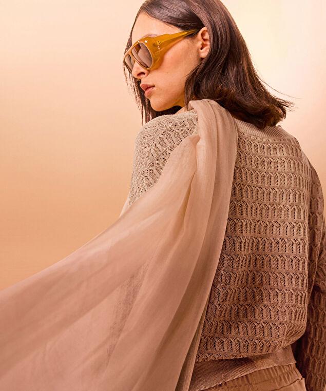 Rodier Pull Col V Ajouré Marron Camel