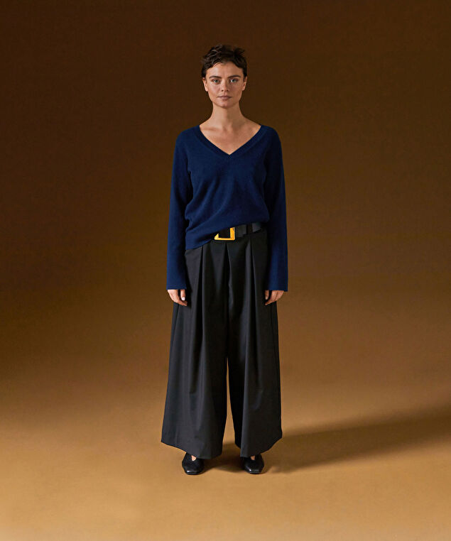 Rodier Pull Col V En Cachemire Bleu Marine