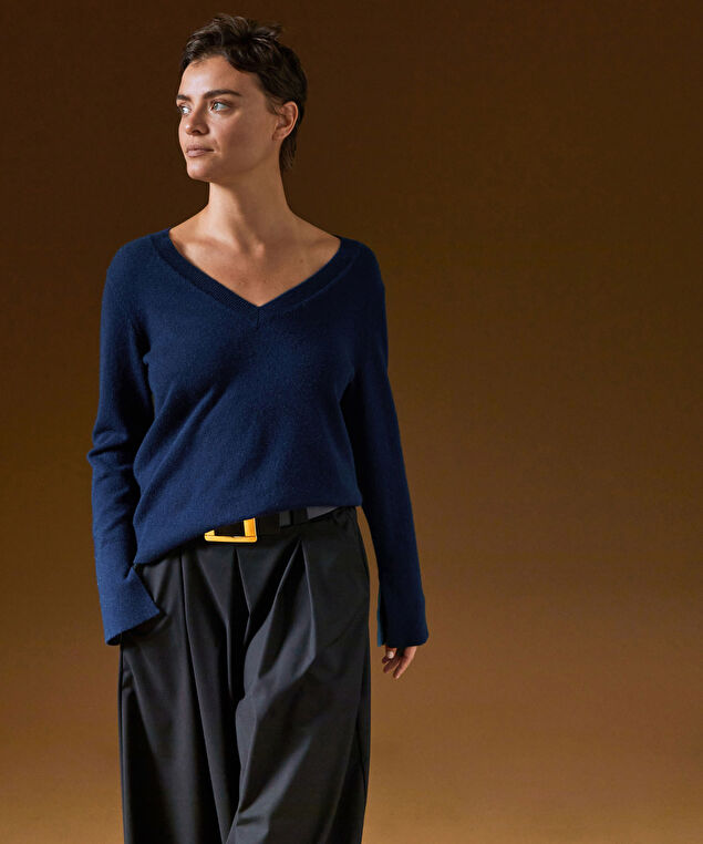 Rodier Pull Col V En Cachemire Bleu Marine