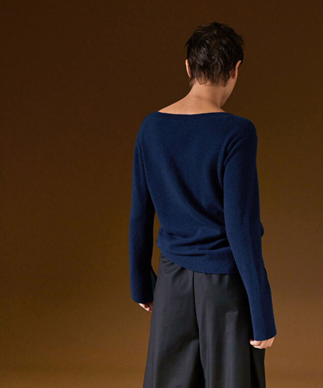 Rodier Pull Col V En Cachemire Bleu Marine