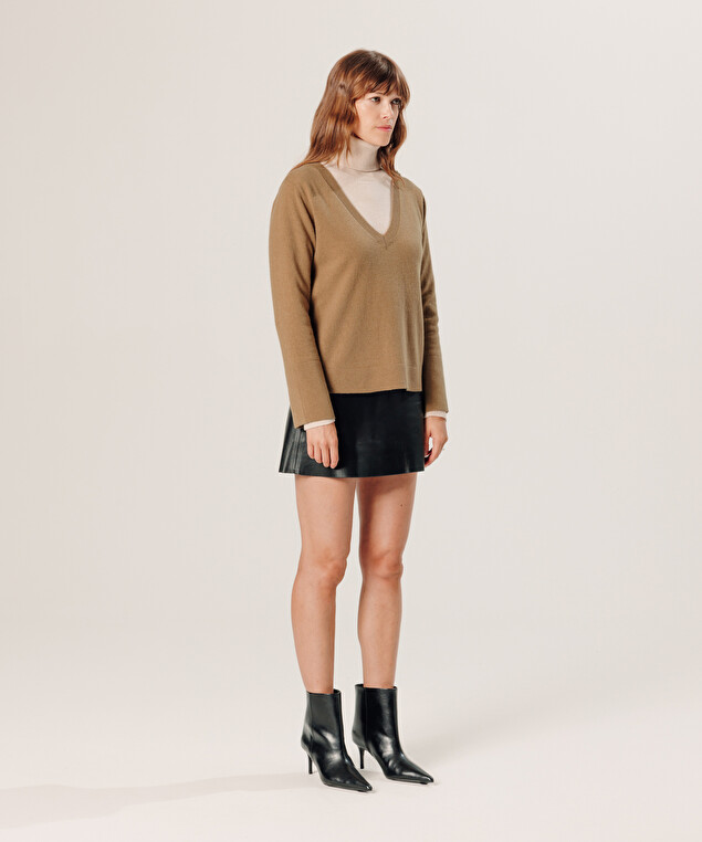 Rodier Pull Col V En Cachemire Marron Camel