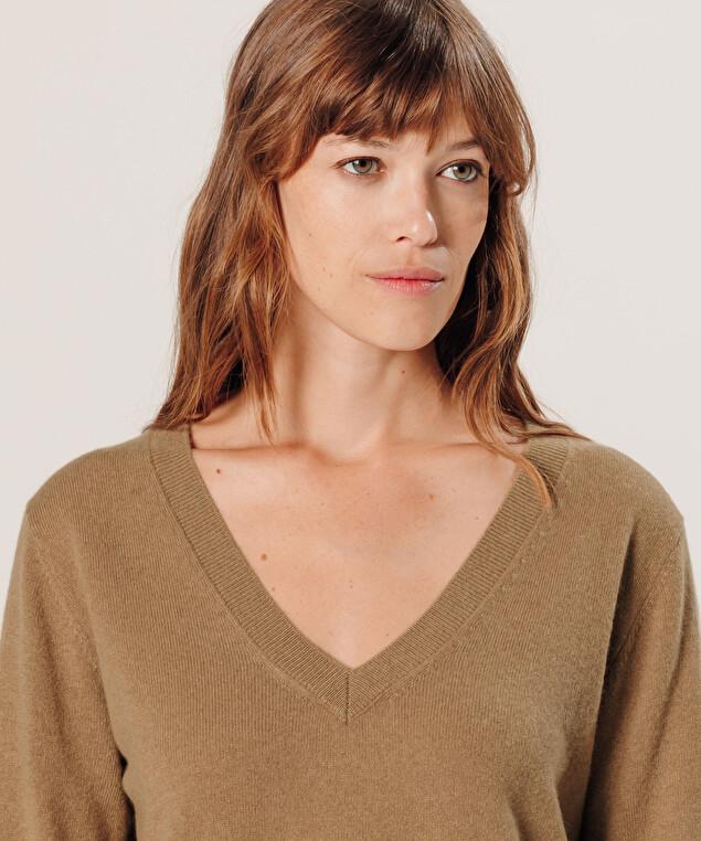Rodier Pull Col V En Cachemire Marron Camel