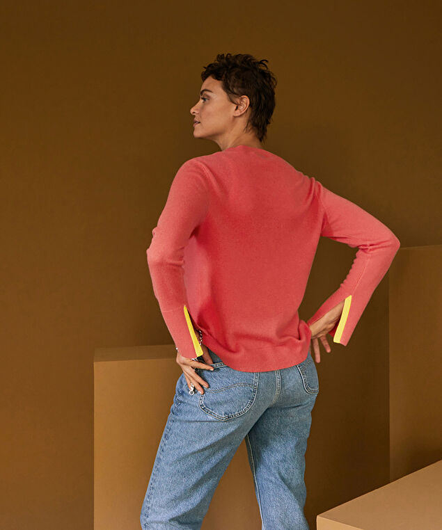 Rodier Pull Col V En Cachemire Orange Corail