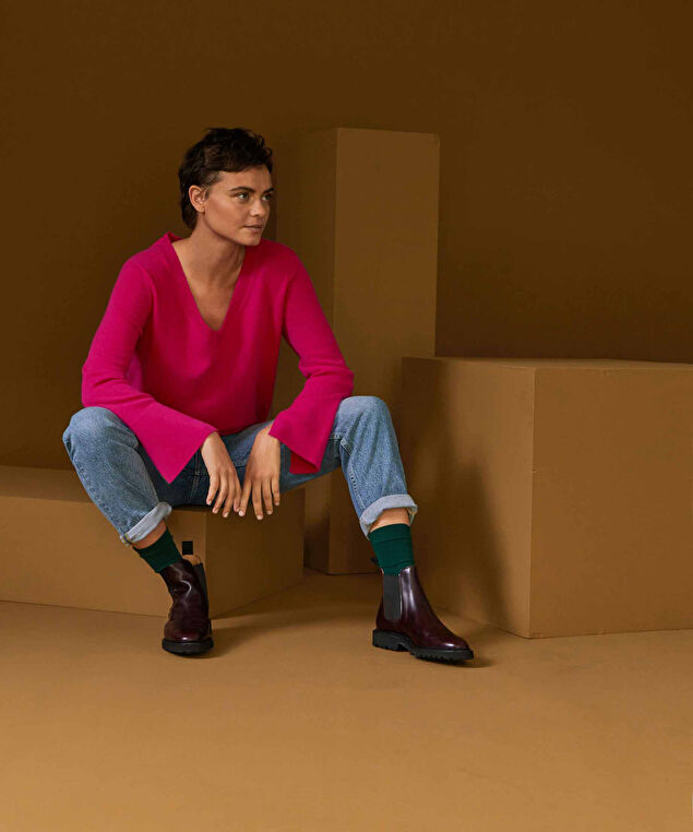 Rodier Pull Col V En Cachemire Rose Tonique