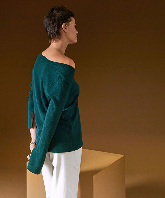 Rodier Pull Col V En Cachemire Vert Canard