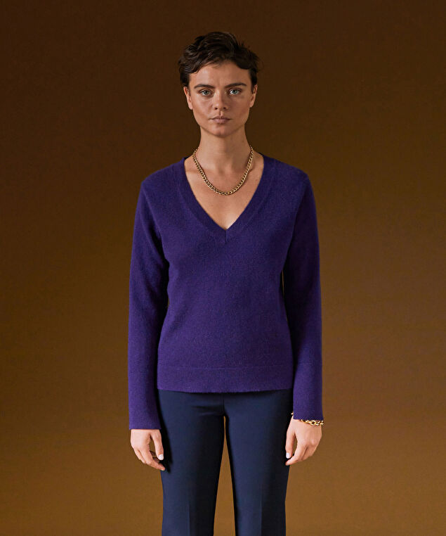 Rodier Pull Col V En Cachemire Violet Foncé