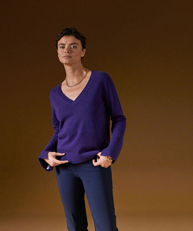 Rodier Pull Col V En Cachemire Violet Foncé