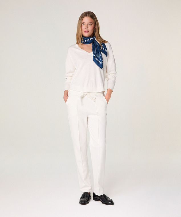 Rodier Pull Col V En Coton Blanc écru