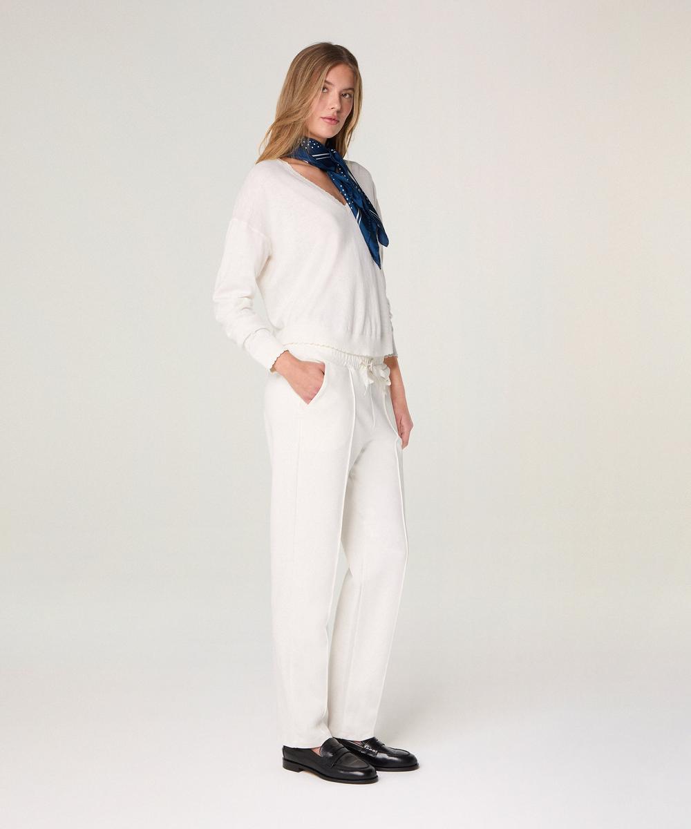 rodier Pull col V en coton blanc écru