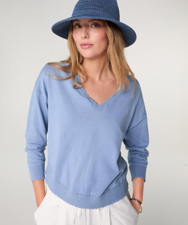 Rodier Pull Col V En Coton Bleu Gris