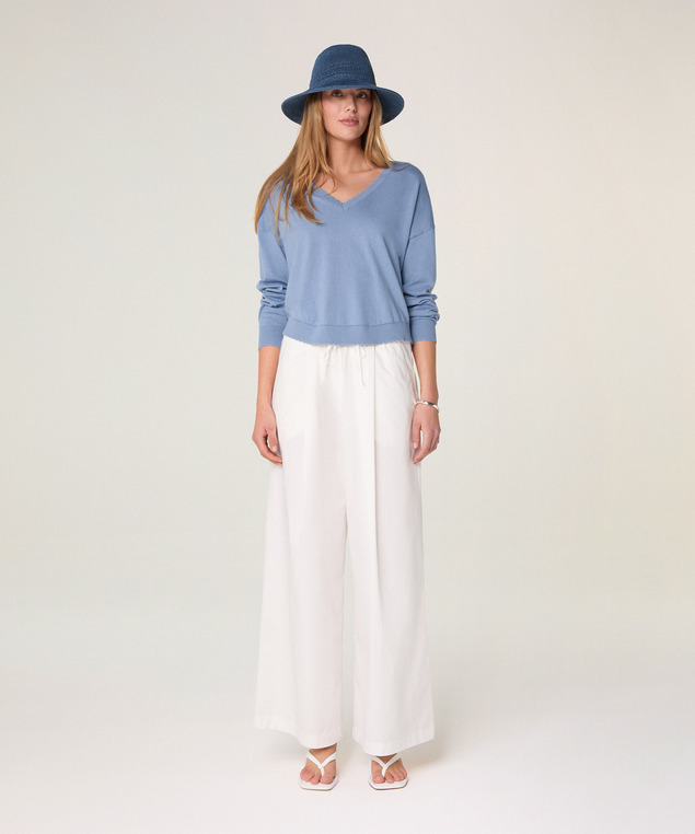 Rodier Pull Col V En Coton Bleu Gris