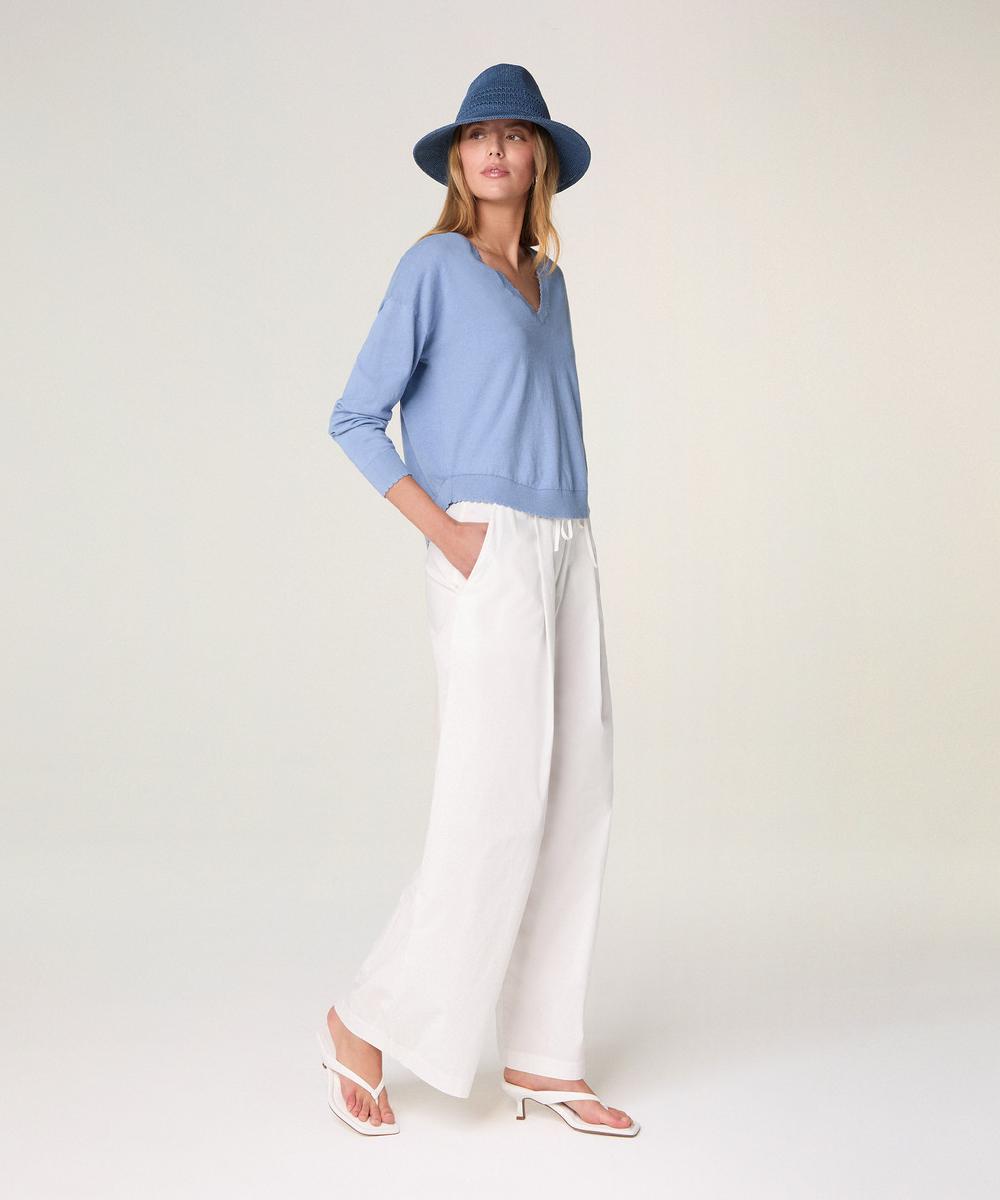 rodier Pull col V en coton bleu gris