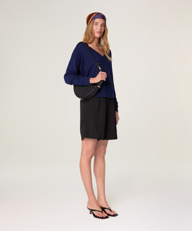 Rodier Pull Col V En Coton Bleu Marine