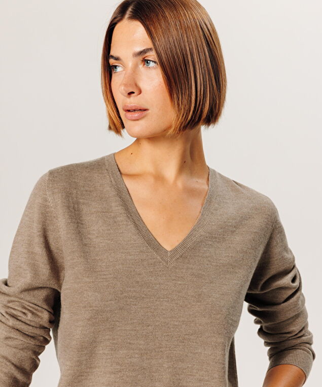 Rodier Pull Col V En Laine Mérinos Beige