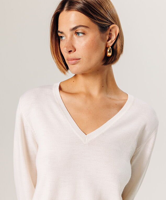 Rodier Pull Col V En Laine Mérinos Blanc