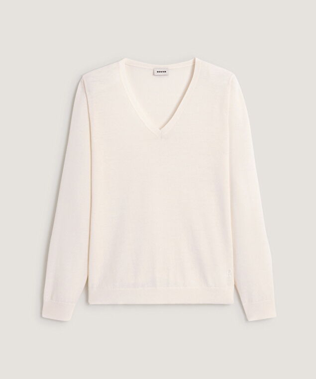 Rodier Pull Col V En Laine Mérinos Blanc