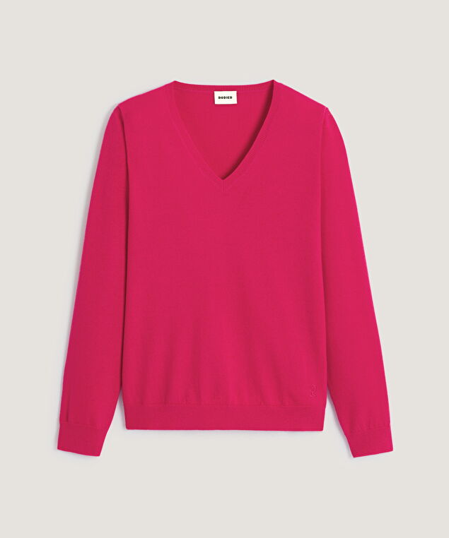 Rodier Pull Col V En Laine Mérinos Rose Tonique