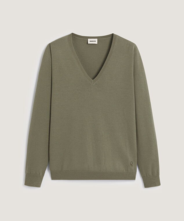 Rodier Pull Col V En Laine Mérinos Vert Olive