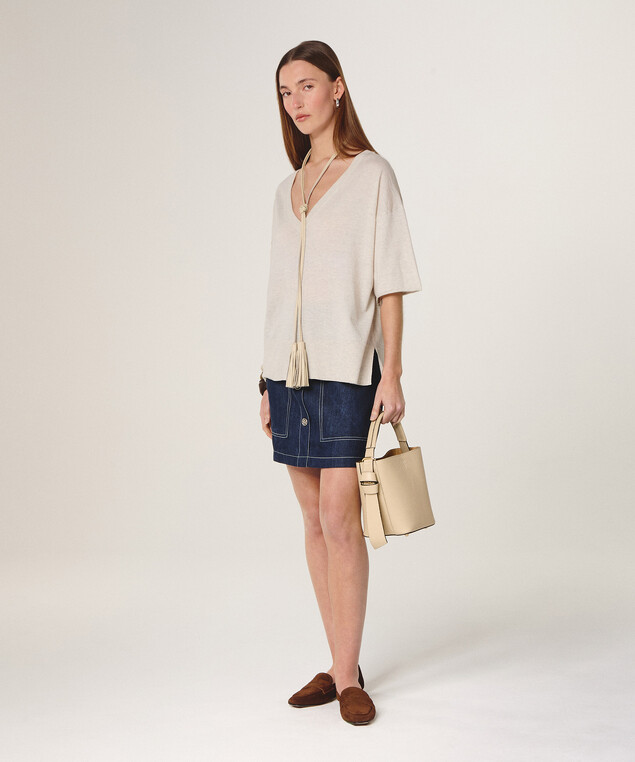 Rodier Pull Col V Manches Courtes Blanc écru