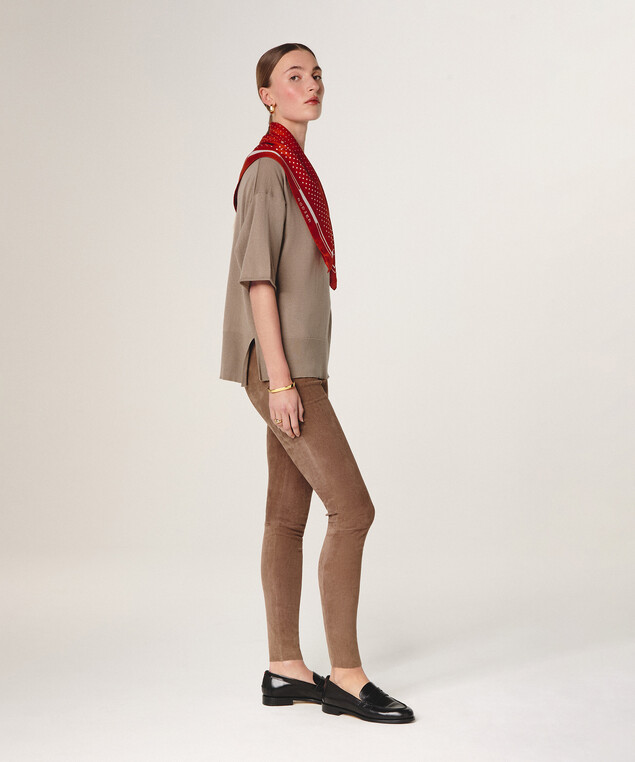 Rodier Pull Col V Manches Courtes Marron Taupe