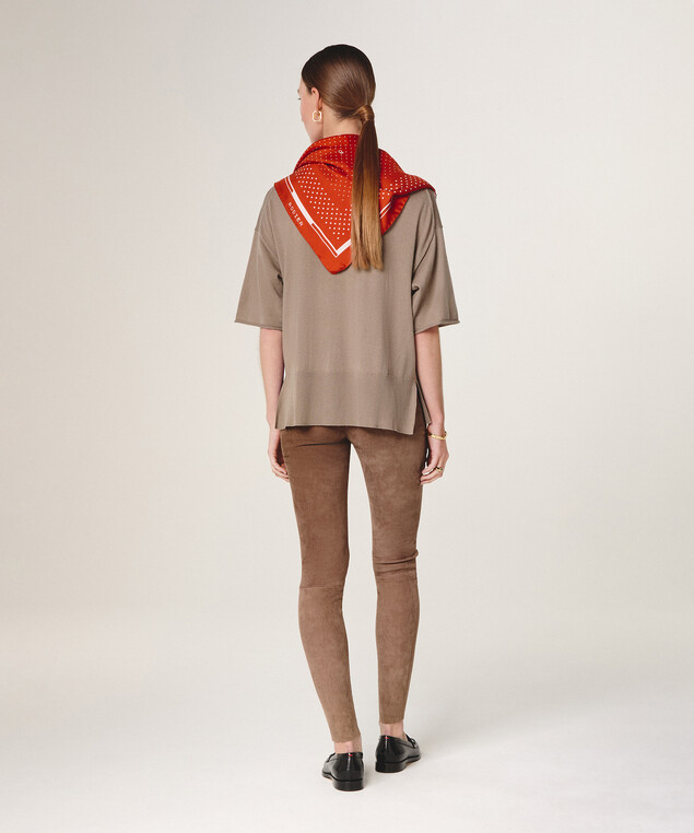 Rodier Pull Col V Manches Courtes Marron Taupe