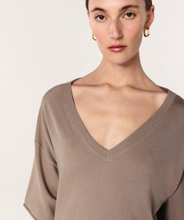 Rodier Pull Col V Manches Courtes Marron Taupe