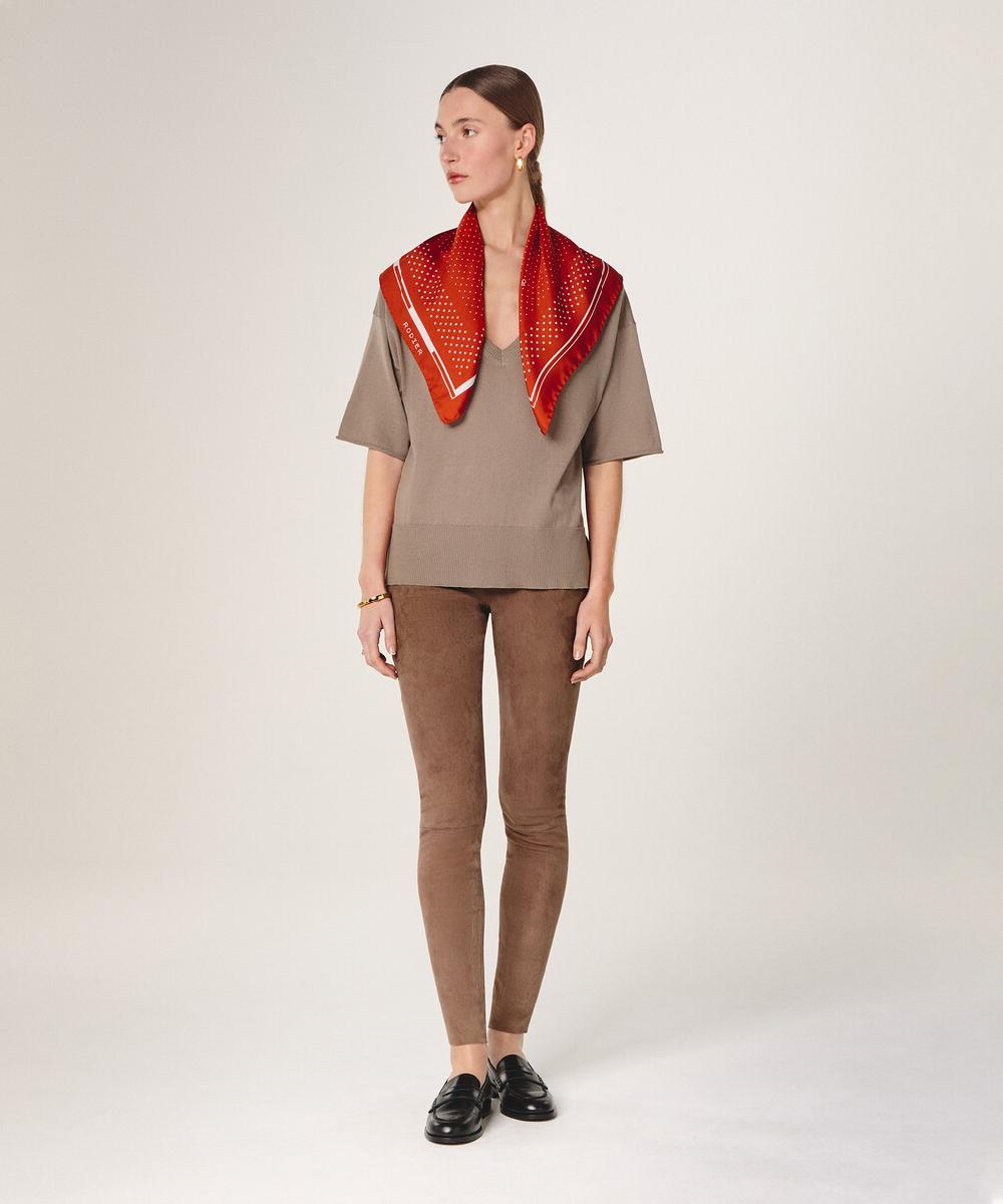 rodier Pull col V manches courtes marron taupe