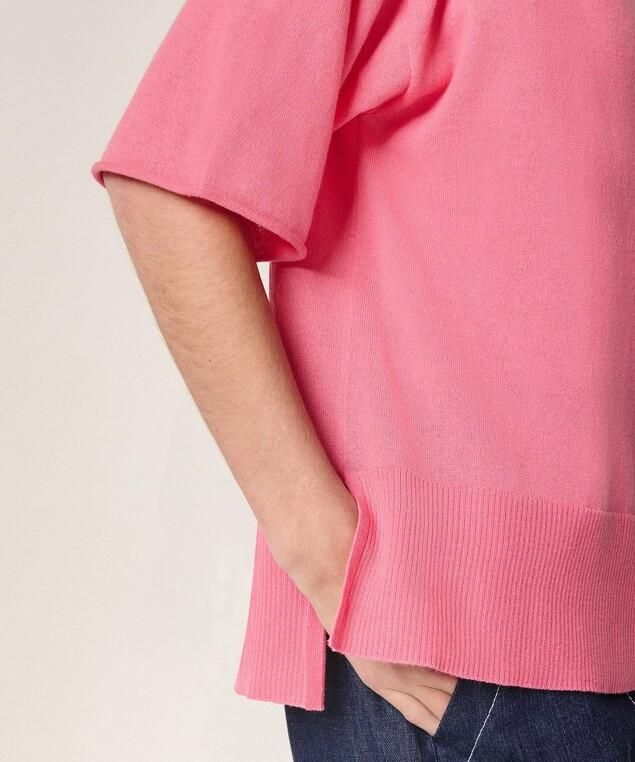 Rodier Pull Col V Manches Courtes Rose Bonbon