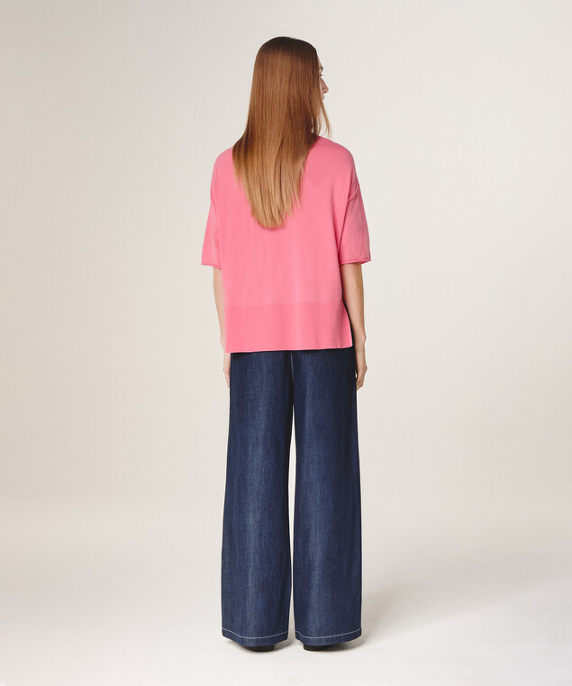 Rodier Pull Col V Manches Courtes Rose Bonbon