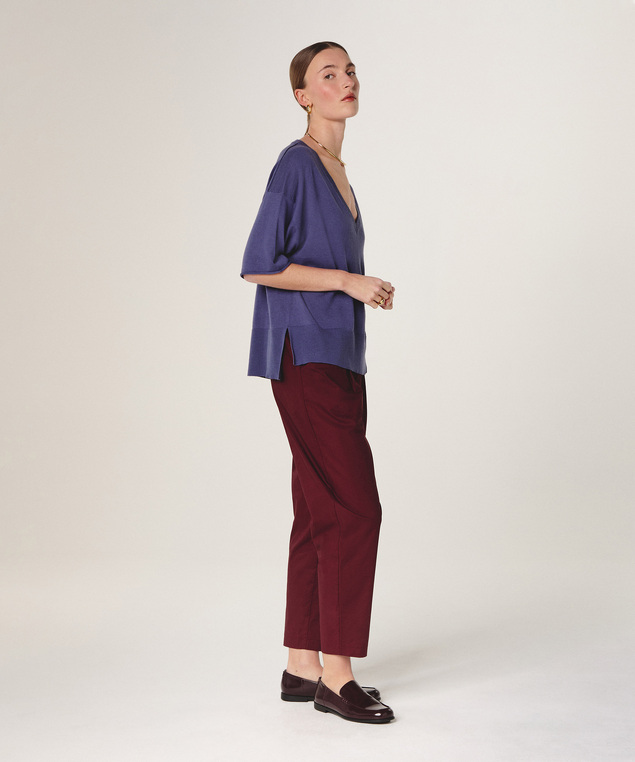 Rodier Pull Col V Manches Courtes Violet Parme