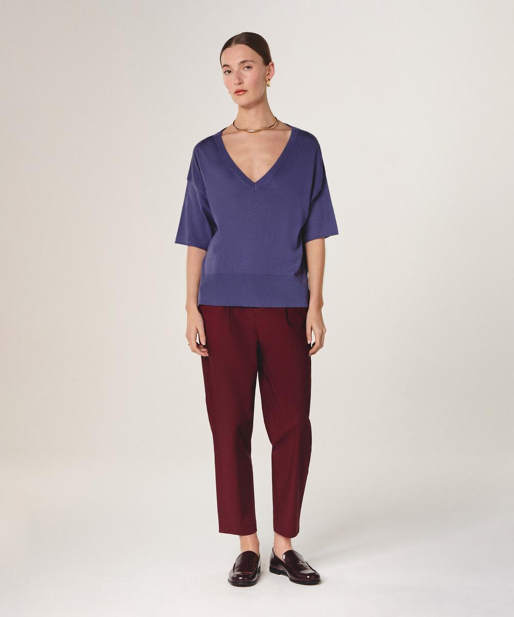 rodier Pull col V manches courtes violet parme