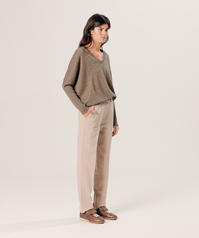 Rodier Pull Col V Oversize En Cachemire Beige
