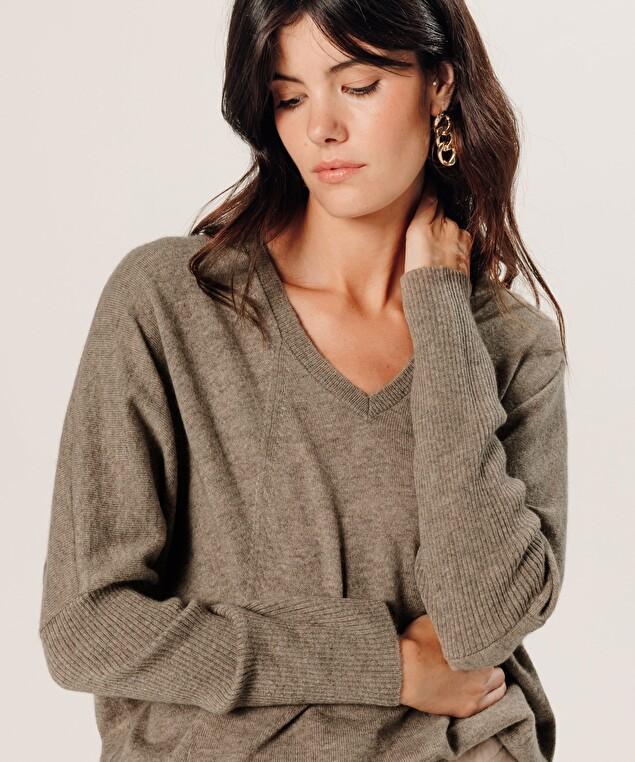 Rodier Pull Col V Oversize En Cachemire Beige