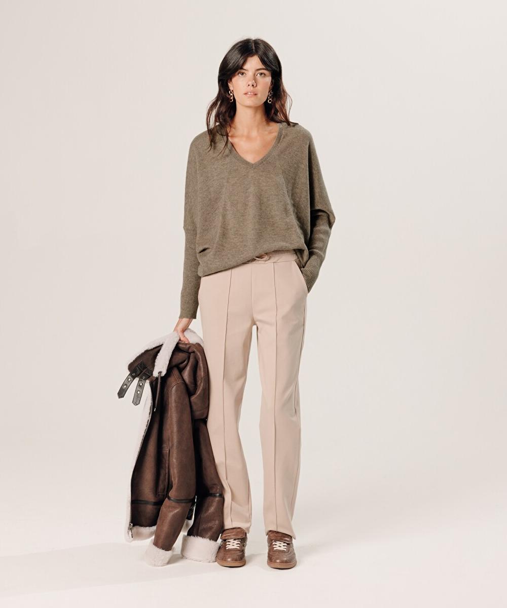 rodier Pull col V oversize en cachemire beige