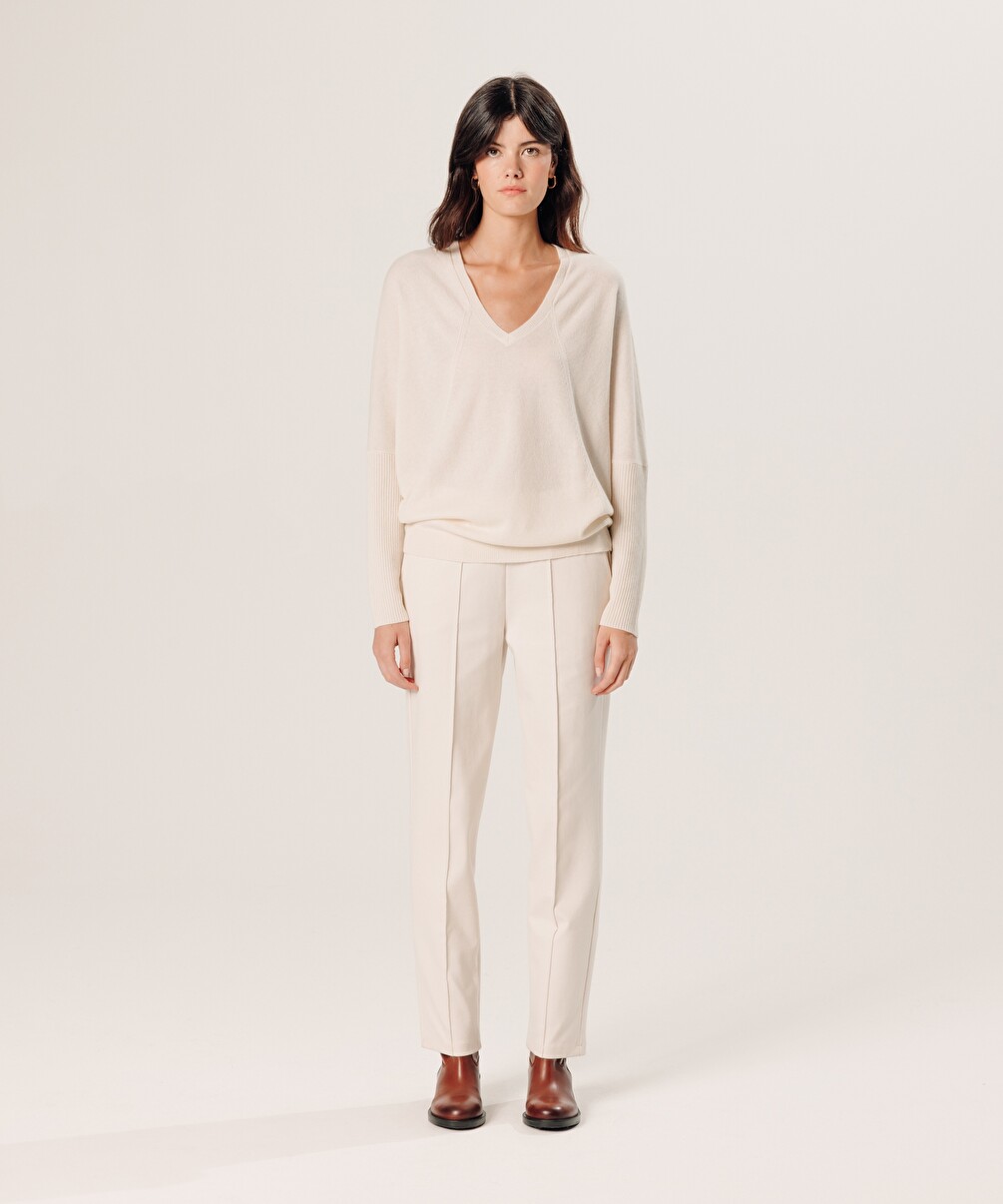 rodier Pull col V oversize en cachemire blanc écru