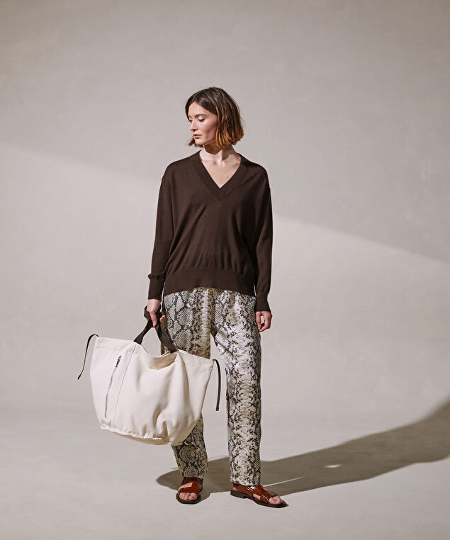 Rodier Pull Col V Oversize En Cachemire Fin Marron