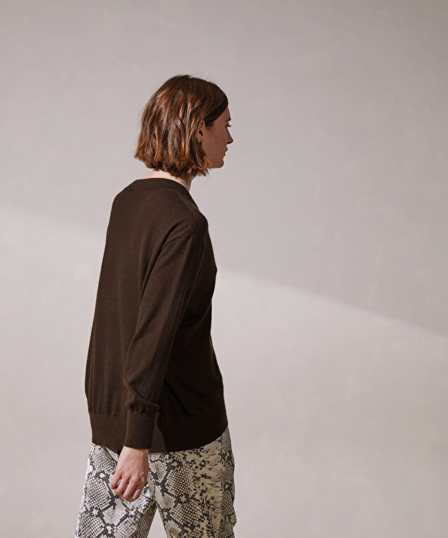 Rodier Pull Col V Oversize En Cachemire Fin Marron