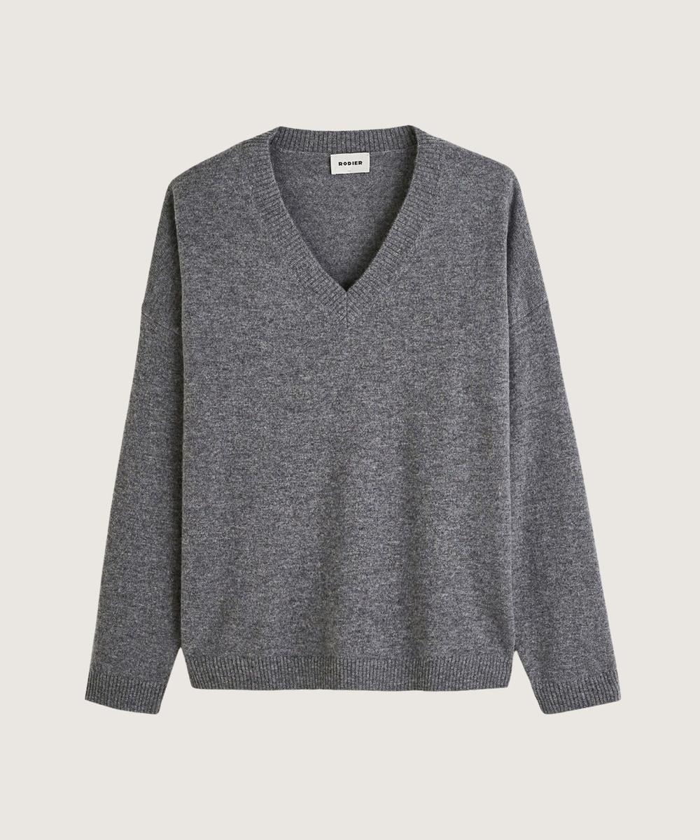 rodier Pull col V oversize en cachemire gris moyen