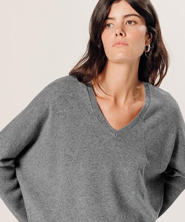 Rodier Pull Col V Oversize En Cachemire Gris Perle
