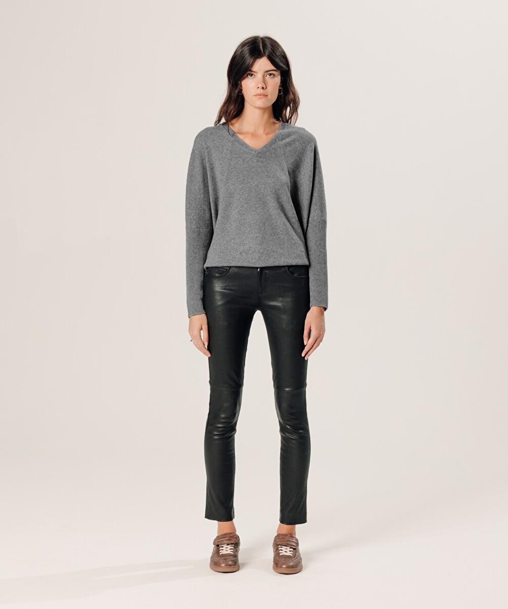 rodier Pull col V oversize en cachemire gris perle