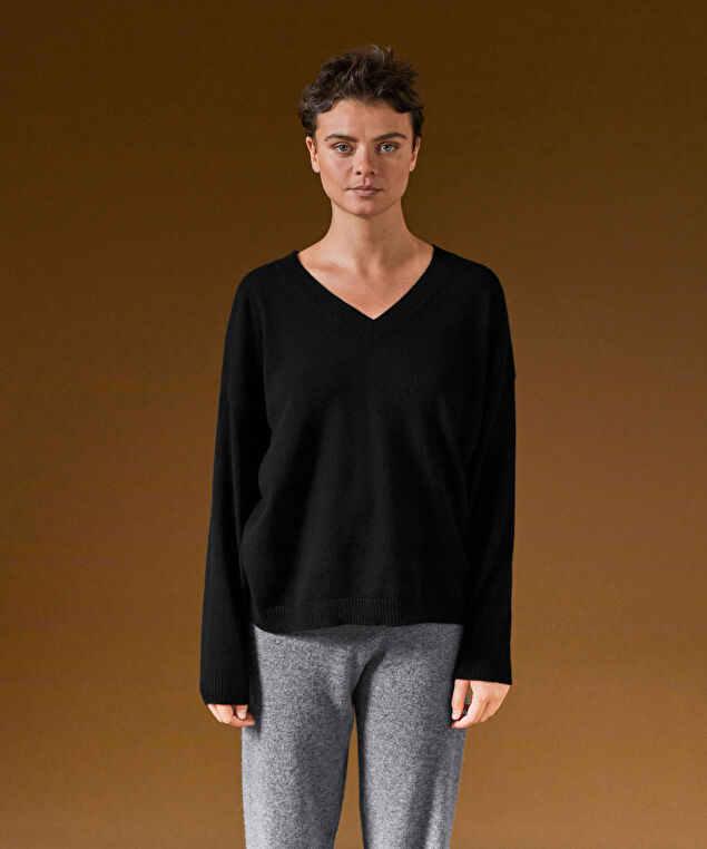 Rodier Pull Col V Oversize En Cachemire Noir