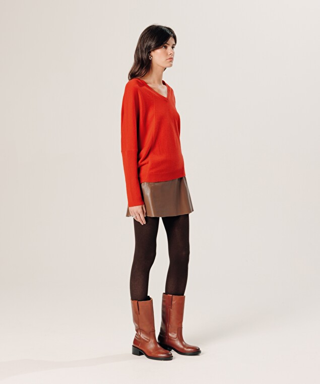 Rodier Pull Col V Oversize En Cachemire Orange