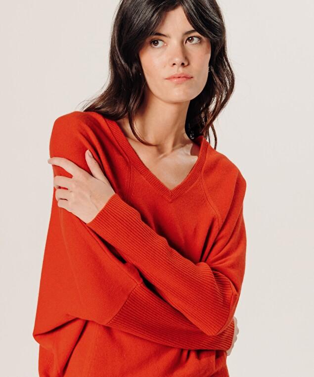 Rodier Pull Col V Oversize En Cachemire Orange