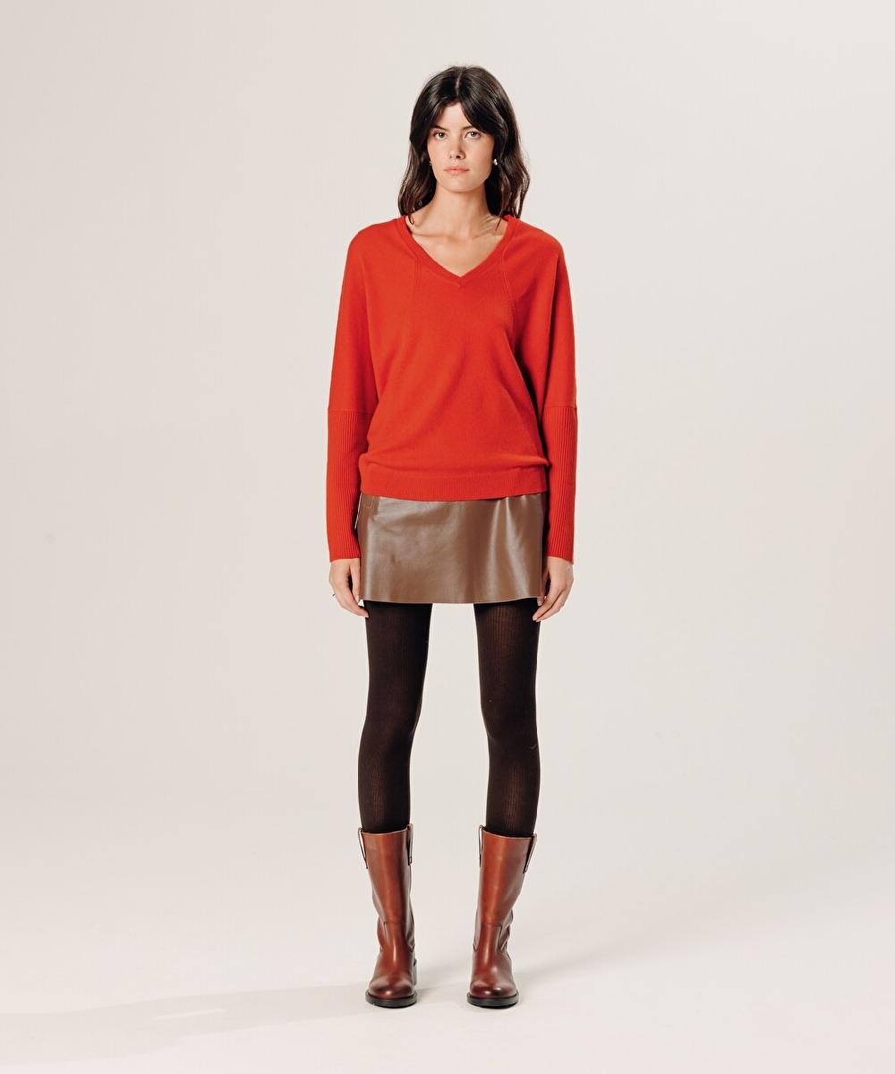 rodier Pull col V oversize en cachemire orange